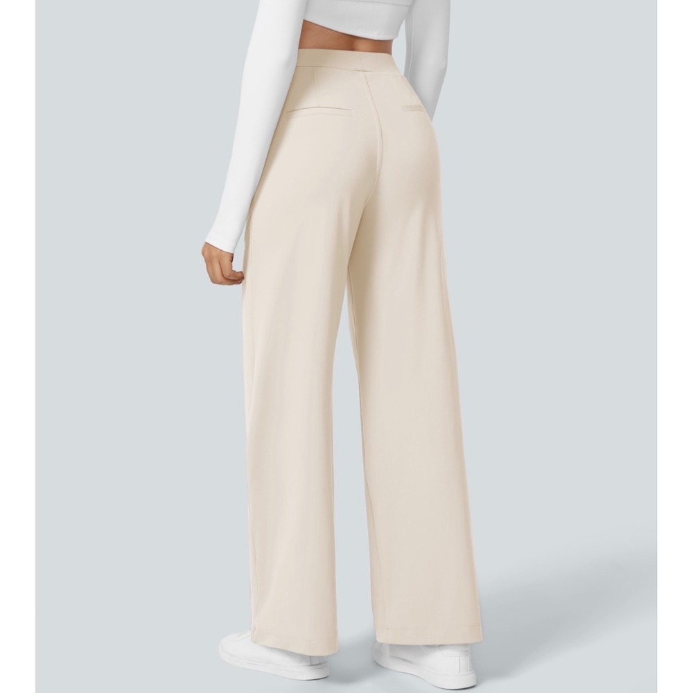 Halara Flex DayStretch High Waisted Straight Leg Work Pants Cream Beige Small